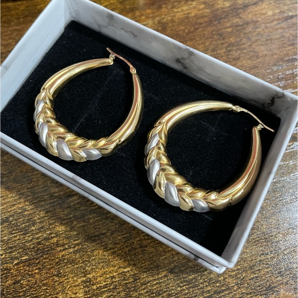 K18 18K 750 Italy Real Gold Oversized Hoop Earrings - Picture 3 of 9